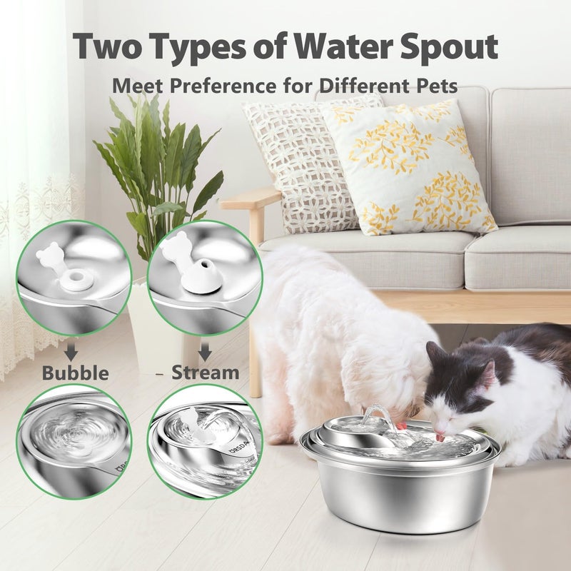 ORSDA Cat Water Fountain Stainless Steel, 3L Automatic Pet Drinking Fountain for Cats Inside, Dog Water Dispenser with Adjustable Water Flow and 6 Replacement Filters for Cats, Dogs - Image 3