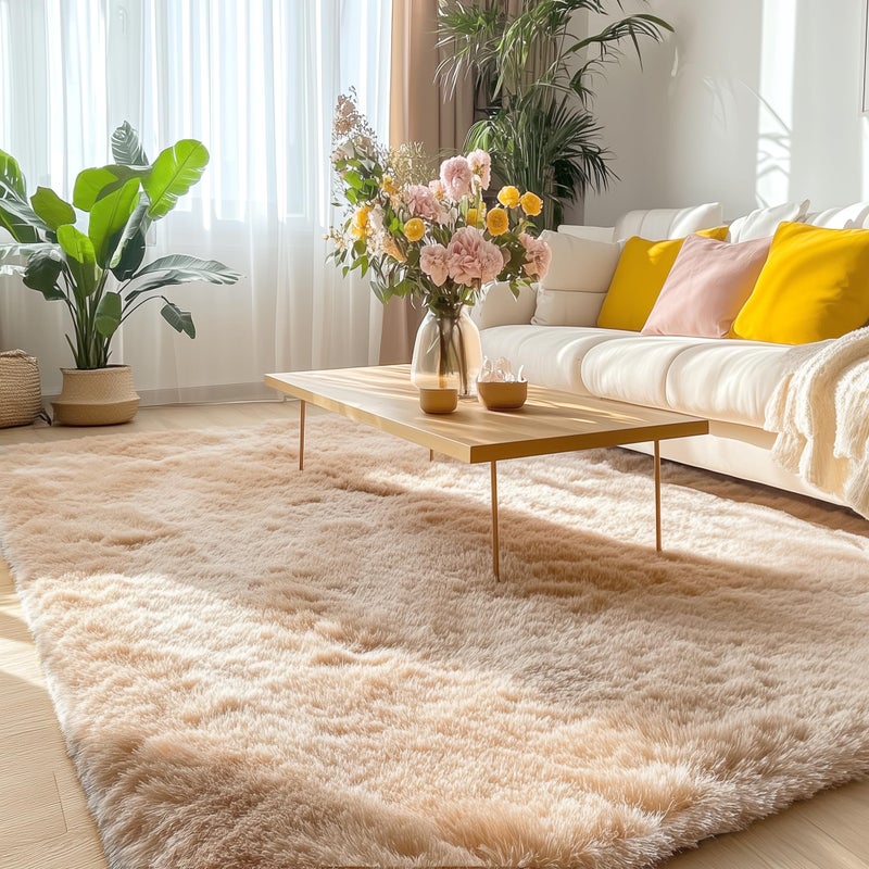 OLANLY 5x7 Machine Washable Large Area Rugs for Living Room, Bedroom, Soft Fluffy Shaggy Bedside Rug, Indoor Floor Carpet for Kids Girls and Boys, Dorms, Nursery, Home Decor Aesthetic, Beige - Image 3
