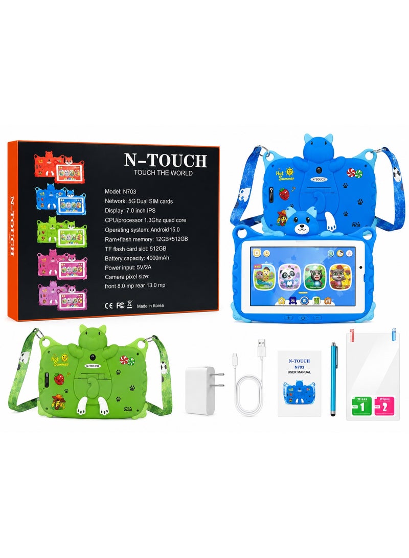 Touch N-TOUCH N703 Kids Tablet 7 Inch IPS Display | 12GB RAM + 512GB Storage | Android 15 | Dual SIM | WiFi | 5G | 4000mAh Battery | Pink Cat Shockproof Case - Image 2