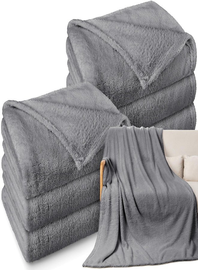 Tinideya 6 Pack Sherpa Fleece Throw Blankets Bulk 50"x 60" Soft Plush Wedding Throw Blankets for Couch Sofa Spa Sleepover Party Favor Supplies Travel Guest Room Home Decor (Gray) - Image 1