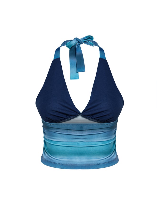 Indigo Halter Knitted Blouse TWOSS24BZ00061