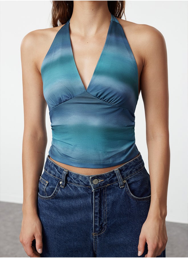 trendyol Indigo Halter Knitted Blouse TWOSS24BZ00061  - Image 4