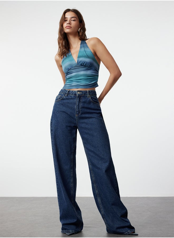 trendyol Indigo Halter Knitted Blouse TWOSS24BZ00061  - Image 2