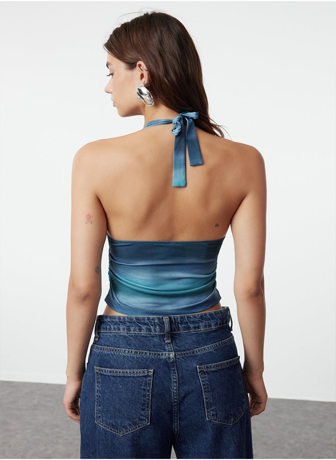 trendyol Indigo Halter Knitted Blouse TWOSS24BZ00061  - Image 5