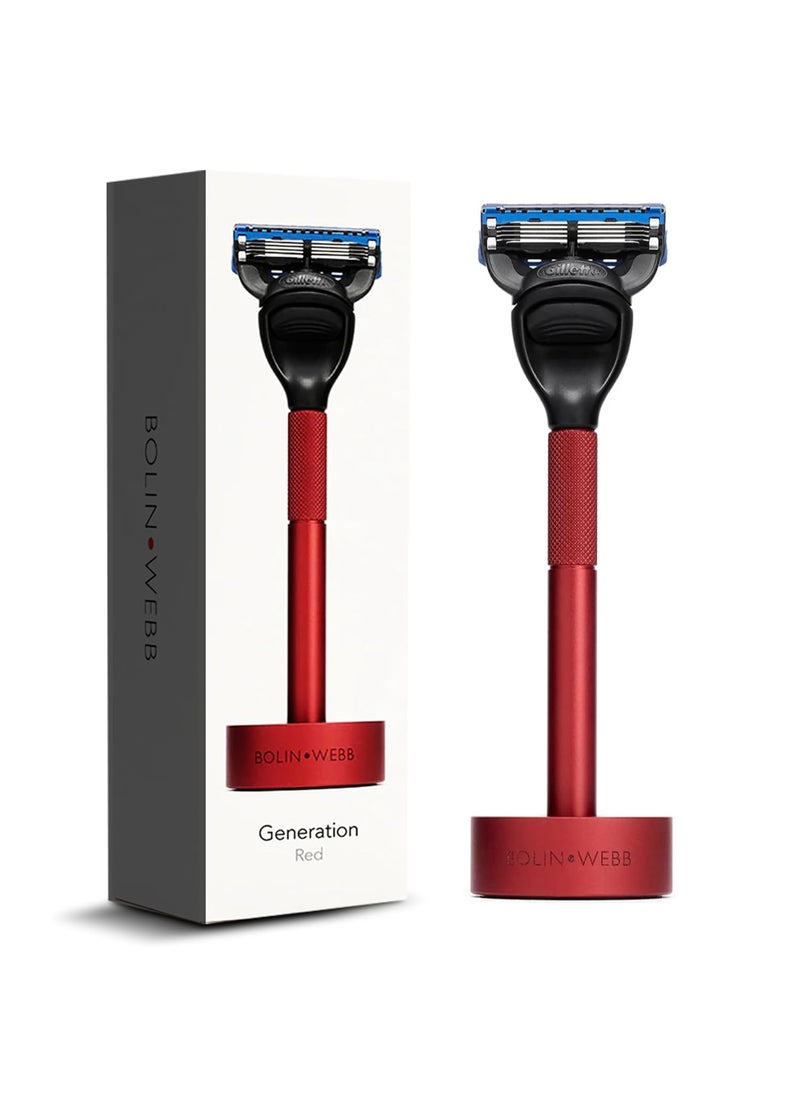 Bolin Webb Bolin Webb Generation Razor and Stand in Red Fitted with Gillette Fusion5 Blade Luxury Razor for Men 