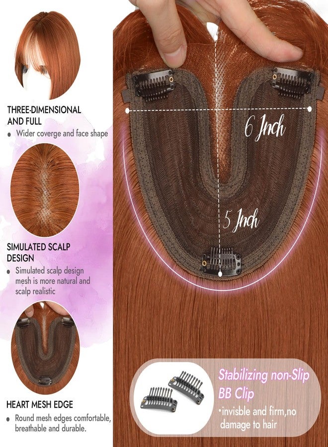 Eawwii Hair Topper for Women Clip in Bangs – 18 Inch Medium Length Straight 360° Full Coverage Ginger,Synthetic Natural Looking Piece for Thinning Hair - Image 3