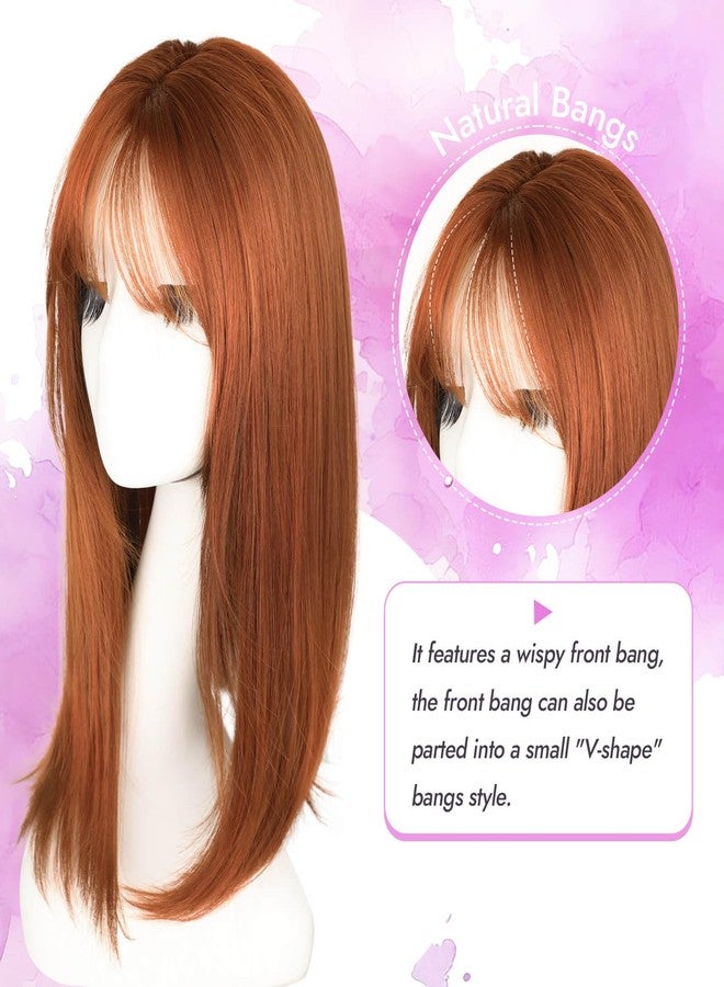 Eawwii Hair Topper for Women Clip in Bangs – 18 Inch Medium Length Straight 360° Full Coverage Ginger,Synthetic Natural Looking Piece for Thinning Hair - Image 2
