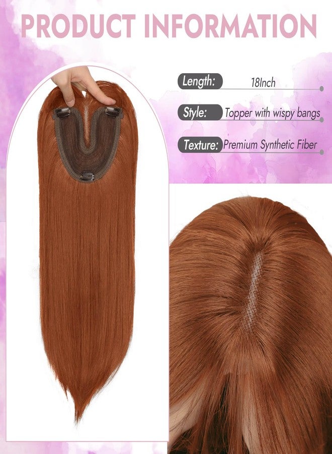 Eawwii Hair Topper for Women Clip in Bangs – 18 Inch Medium Length Straight 360° Full Coverage Ginger,Synthetic Natural Looking Piece for Thinning Hair - Image 4