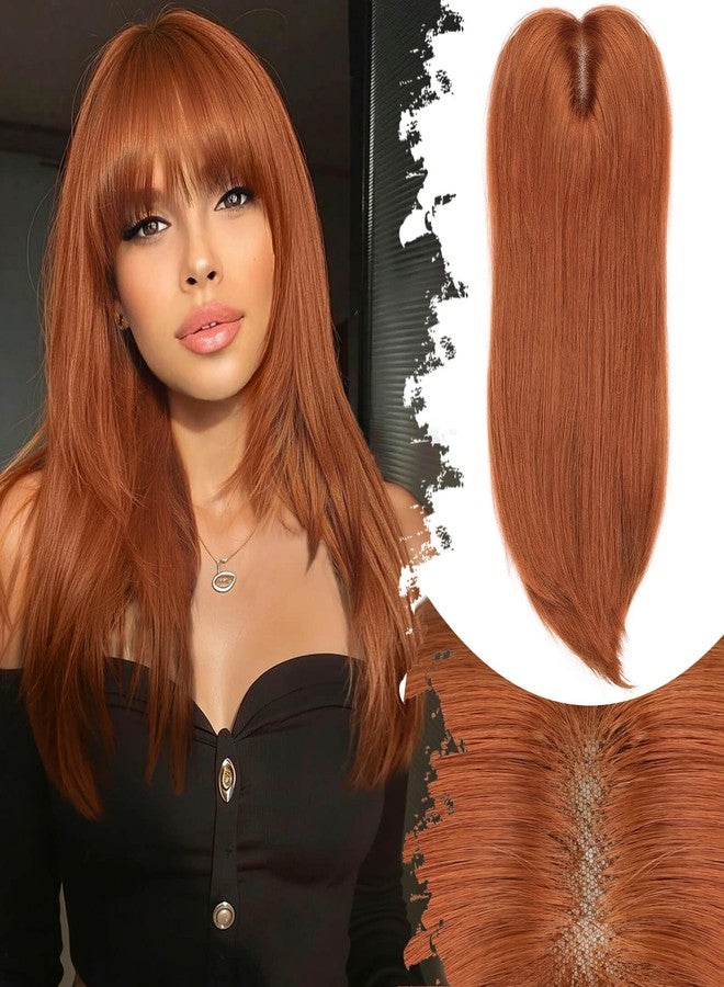 Eawwii Hair Topper for Women Clip in Bangs – 18 Inch Medium Length Straight 360° Full Coverage Ginger,Synthetic Natural Looking Piece for Thinning Hair - Image 1
