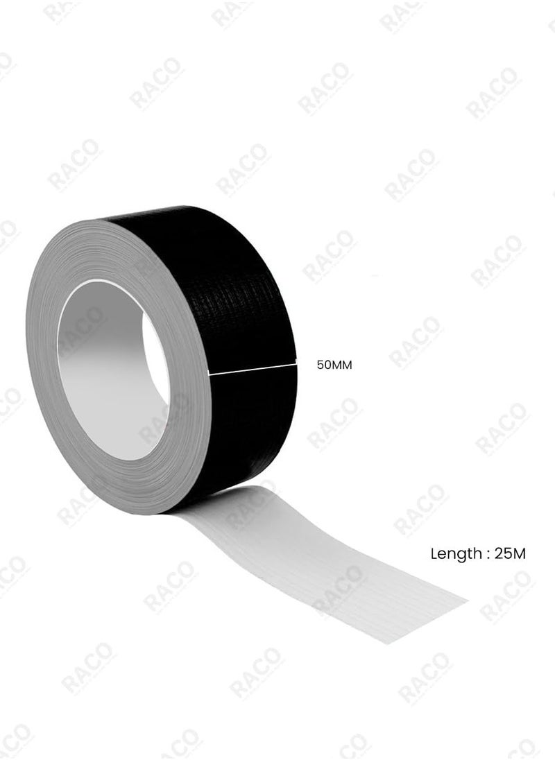 RACO - RACO Duct/Cloth Tapes Strong Adhesive Tape for Sealing, Patching, Securing Cables and Labelling, Heavy Duty Tape for Indoor & Outdoor Use 50mmx25M (Black) - Image 1