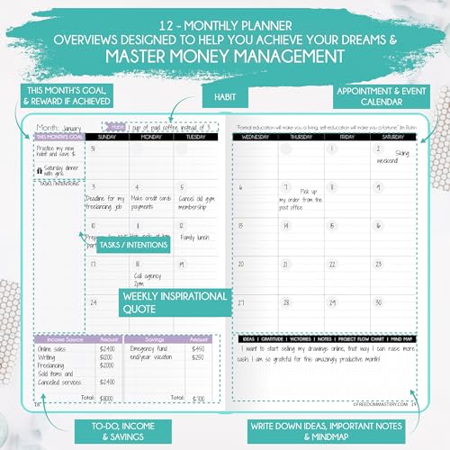 Freedom Mastery Budget Planner and Monthly Bill Organizer - Finance Planner, 12-Month Journey to Financial Freedom | Bill Payment Tracker Monthly Organizer, Money Saving & Expense Tracker | Undated Budgeting Journal - Image 5