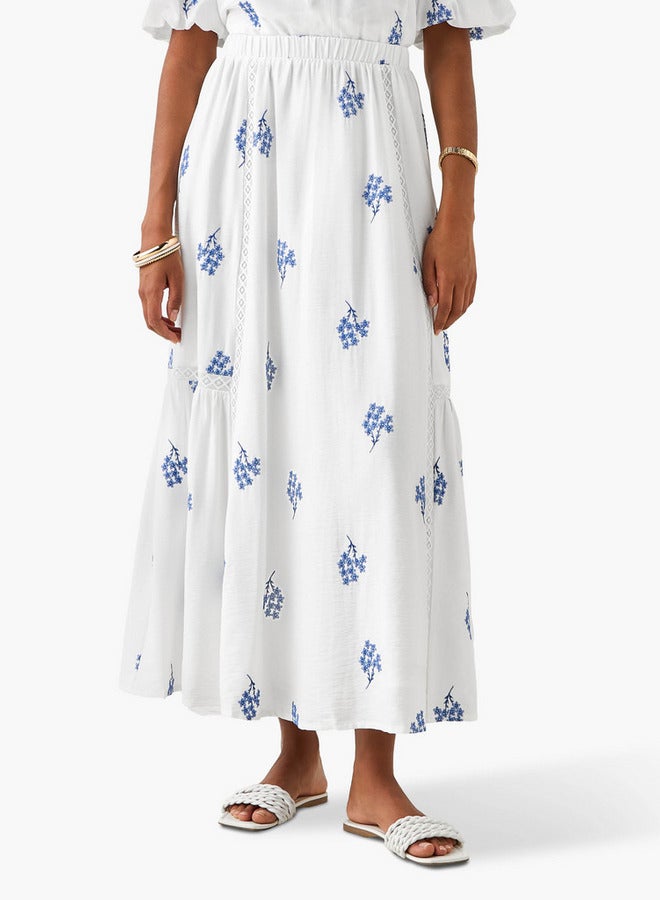 تواكستريمز تنورة ماكسي مطرزة بلمسات دانتيل - Image 1