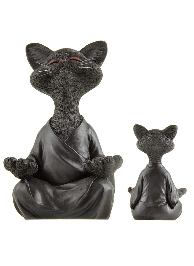 JOGAMS Whimsical Cat Figurine Meditation Yoga Decor Collectible Cat Lover Gifts for Women Black  - Image 1