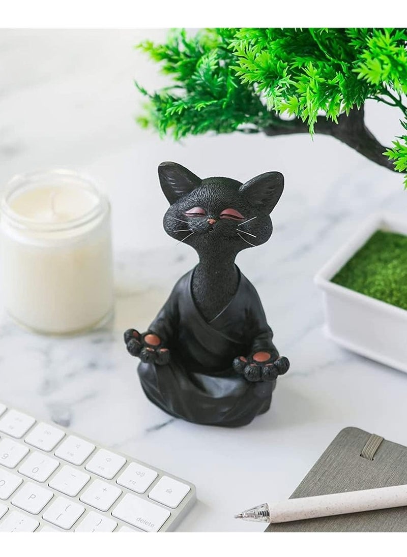 JOGAMS Whimsical Cat Figurine Meditation Yoga Decor Collectible Cat Lover Gifts for Women Black  - Image 4