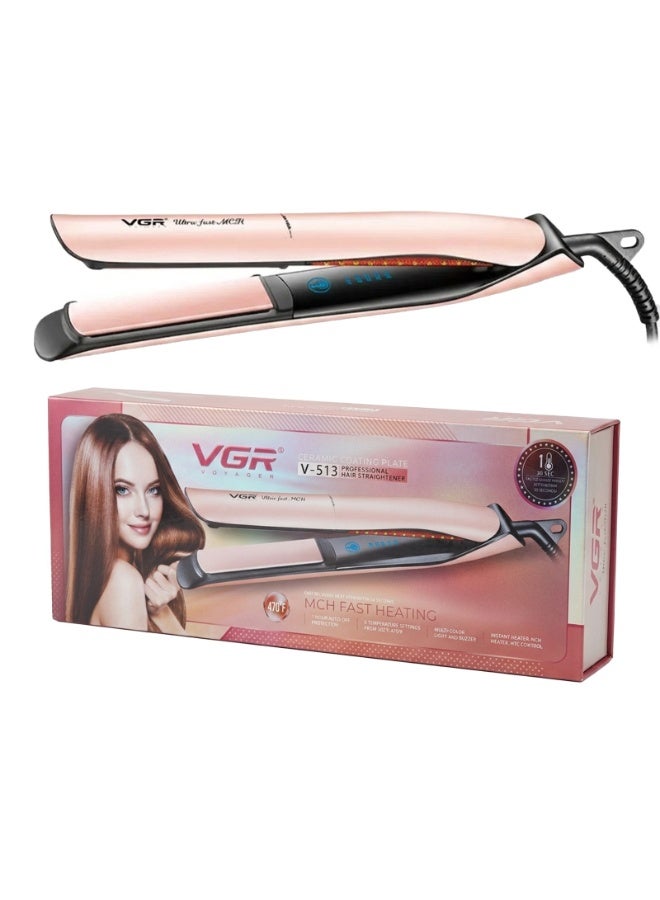 VGR Professional Ceramic Hair Straightener V-513 – Fast Heating Flat Iron with Touch Control & Salon-Quality Results Advanced Hair Styling Tool with Adjustable Temperature, Auto Shut-Off & 360° Swivel Cord for Smooth, Shiny Hair pink - Image 3