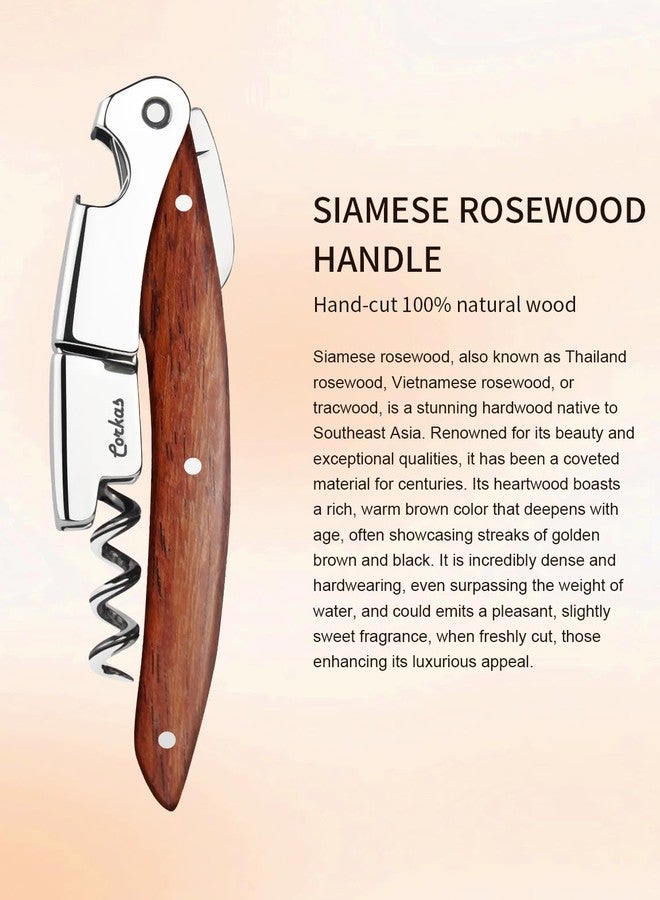 CORKAS Wine Key - CORKAS Prestige Waiter Corkscrew with Rosewood Handle, Handcrafted Wine Opener Manual with Double Hinged, Foil Cutter and Bottle Opener, Ideal Gifts for Sommelier, Bartenders, Servers - Image 4