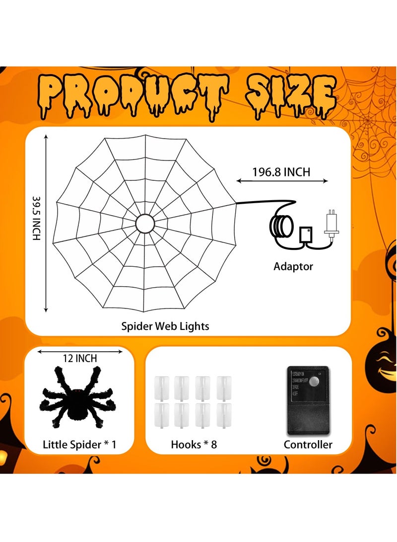 Excefore Spider Webs Halloween Decoration, 3.25FT 70 Orange LED Light up Spider Web, Waterproof Lights for Party Yard Bar Haunted House Window Decor Indoor, Halloween Lighted Decorations Outdoor  - Image 5