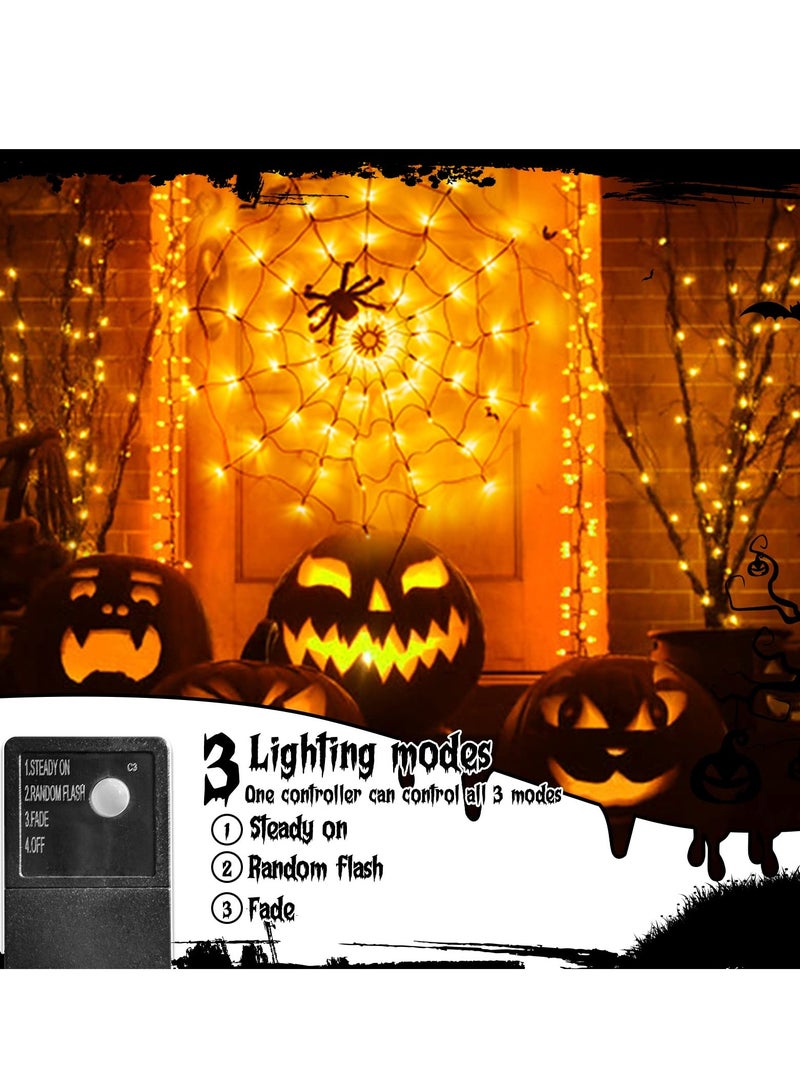 Excefore Spider Webs Halloween Decoration, 3.25FT 70 Orange LED Light up Spider Web, Waterproof Lights for Party Yard Bar Haunted House Window Decor Indoor, Halloween Lighted Decorations Outdoor  - Image 3