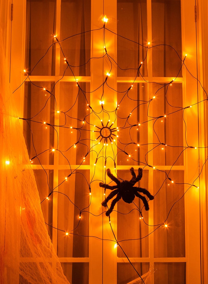 Excefore Spider Webs Halloween Decoration, 3.25FT 70 Orange LED Light up Spider Web, Waterproof Lights for Party Yard Bar Haunted House Window Decor Indoor, Halloween Lighted Decorations Outdoor  - Image 2