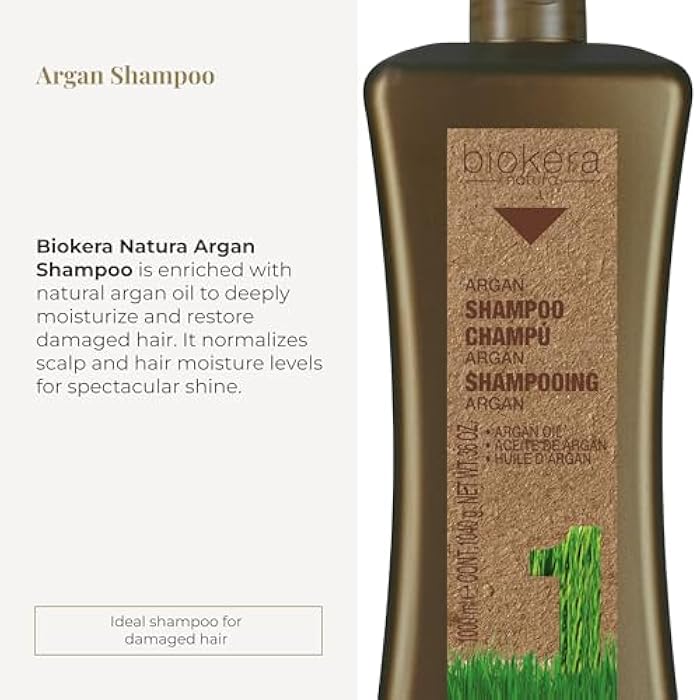 SALERM - Argan Shampoo Biokera Natura - 1000 ml - for Damaged Hair - with Argan and Cotton Oil - Deep Hydration - Gentle and Effective Cleaning - Shiny Hair - Image 2
