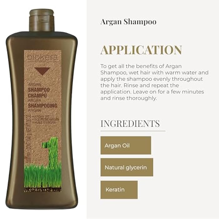 SALERM - Argan Shampoo Biokera Natura - 1000 ml - for Damaged Hair - with Argan and Cotton Oil - Deep Hydration - Gentle and Effective Cleaning - Shiny Hair - Image 4