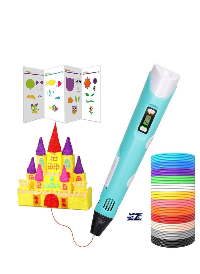 ELTRAZONE 3D Printing Pen Kit for Kids & Adults, Among Us Stencils, 10m PLA/ABS Filament, LCD Display, Precision Craft Tool, Low Temp DIY Art Set, Educational Gift, Christmas Drawing Pen, Creative Toy Blue - Image 1