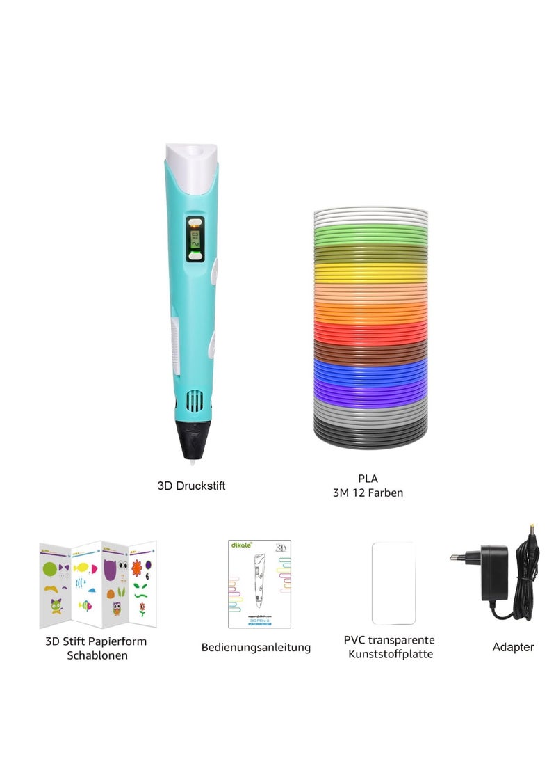 ELTRAZONE 3D Printing Pen Kit for Kids & Adults, Among Us Stencils, 10m PLA/ABS Filament, LCD Display, Precision Craft Tool, Low Temp DIY Art Set, Educational Gift, Christmas Drawing Pen, Creative Toy Blue - Image 2