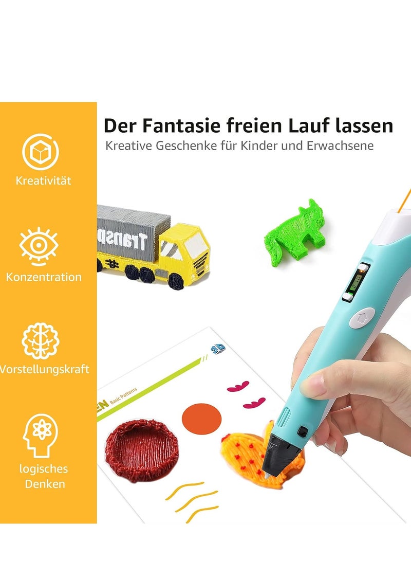 ELTRAZONE 3D Printing Pen Kit for Kids & Adults, Among Us Stencils, 10m PLA/ABS Filament, LCD Display, Precision Craft Tool, Low Temp DIY Art Set, Educational Gift, Christmas Drawing Pen, Creative Toy Blue - Image 3