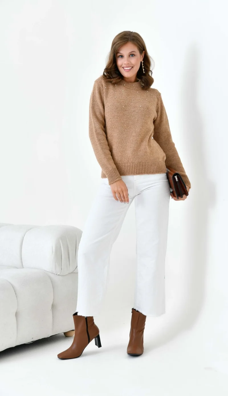 Garmi Women's Beaded Sweater Biscuit