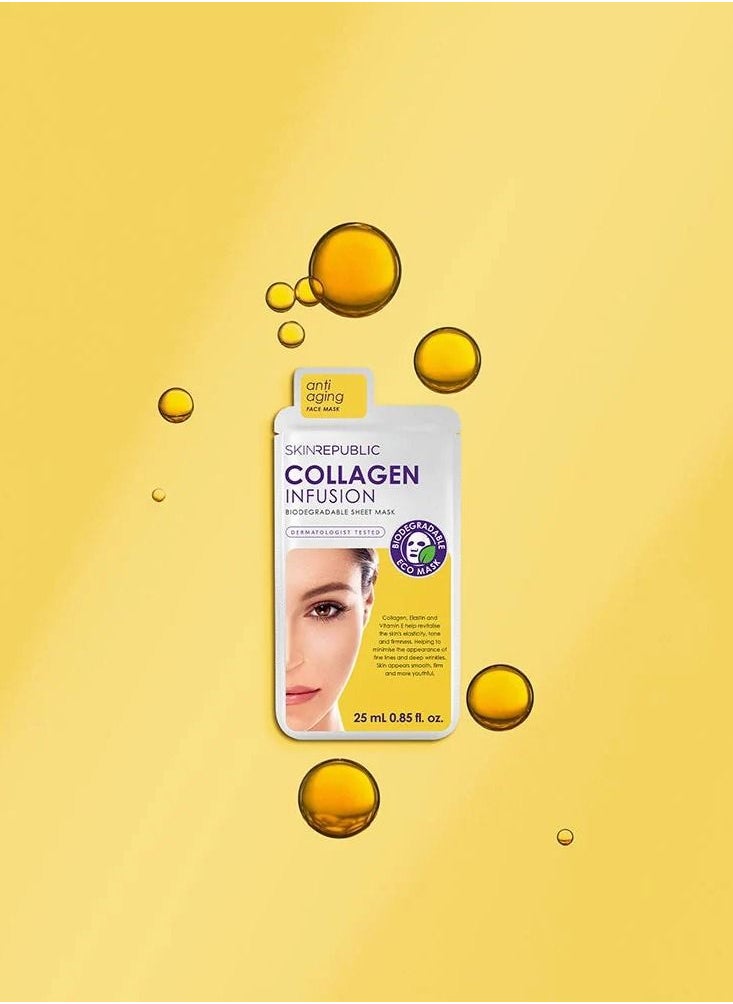 SKIN REPUBLIC Skin Republic Collagen Serum Infusion Anti-Aging and hydrating Face Mask Sheet 25ml - Pack Of 3  - Image 5