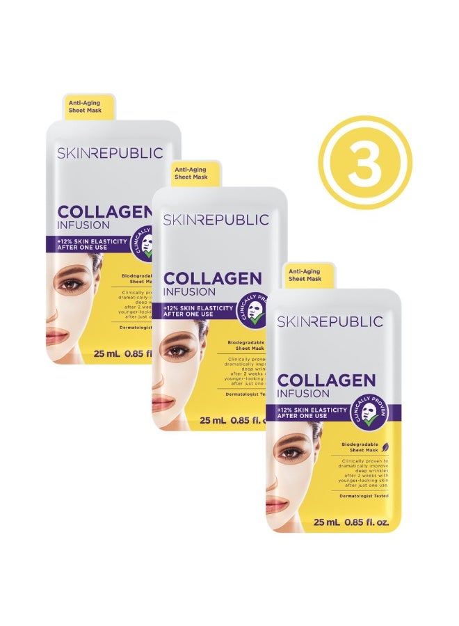 Skin Republic Collagen Serum Infusion Anti Aging And Hydrating Face Mask Sheet Pack Of 3 25 ml