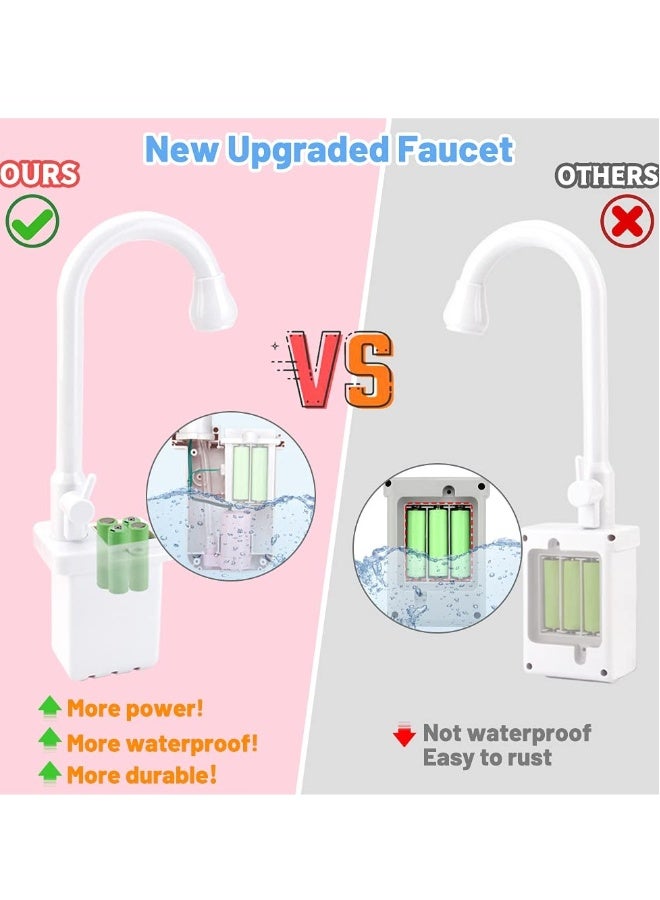 مجموعة لعبة حوض المطبخ، حوض لعبة مع ماء جارٍ غسالة كهربائية، أدوات مطبخ، لعبة تمثيل، مجموعة ملحقات المطبخ للعب التظاهر للأطفال الصغار والفتيات (وردي) - Image 3