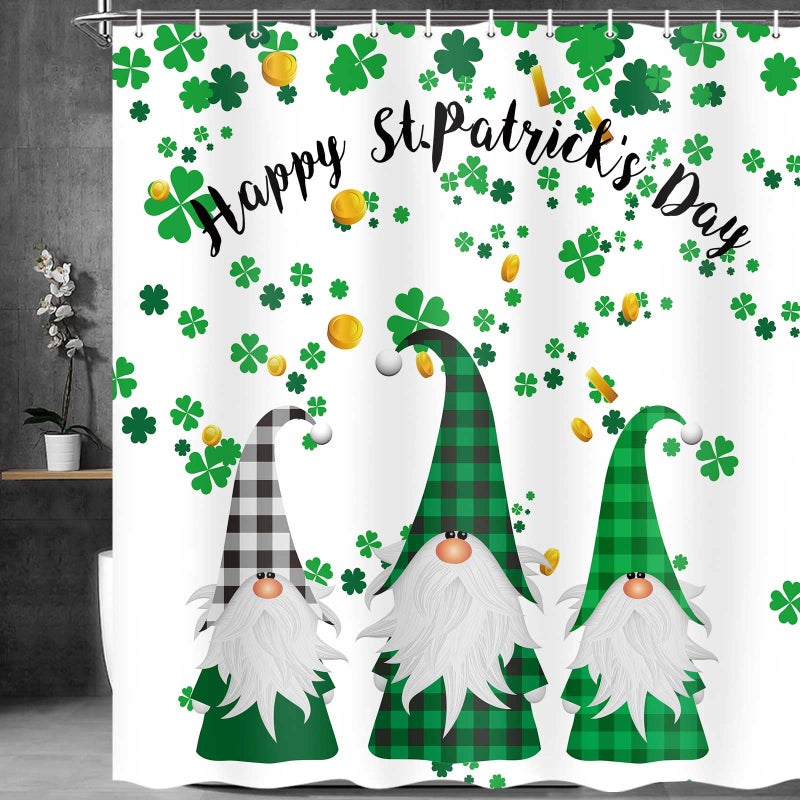 Merchr Happy St Patricks ستارة دش دش أخضر البرسيم Shamrock Leaf Irish Gnome Elf Design Buffalo Check Plaid Decord Close Fabrice Bathrate مع خطافات - Image 1
