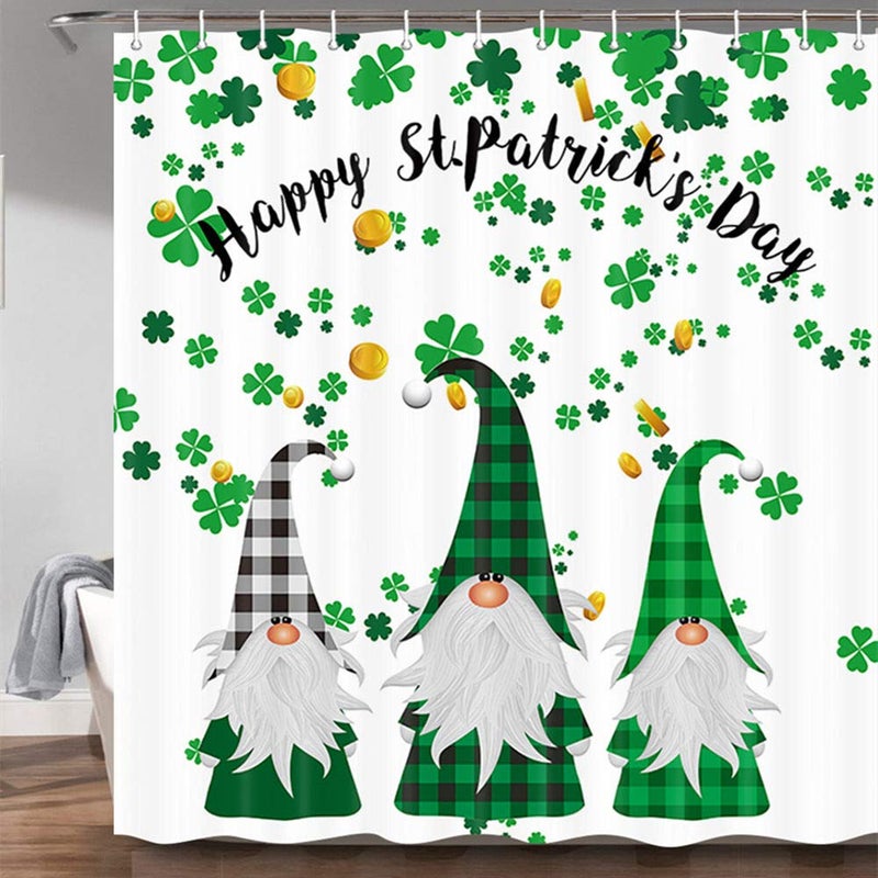 Merchr Happy St Patricks ستارة دش دش أخضر البرسيم Shamrock Leaf Irish Gnome Elf Design Buffalo Check Plaid Decord Close Fabrice Bathrate مع خطافات - Image 2