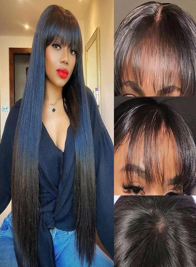 Ncozwo شعر مستعار مستقيم من نكوزو مع غرة، شعر مستعار أمامي من الدانتيل، 24 بوصة، 13x4 HD، كثافة عالية، شفاف، بدون غراء، أسود طبيعي، للنساء، شعر مستعار أمامي مستقيم مع غرة، شعر مستعار بوب، ألياف صناعية، شعر بشري - Image 1