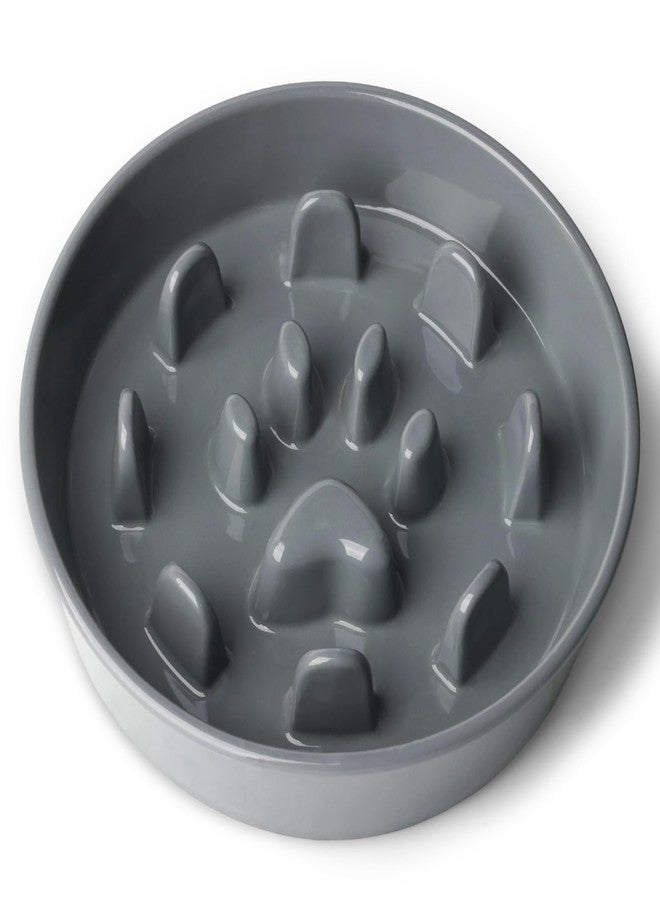 ONTUBE Ceramic 1.5 Cup Slow Feeder Dog Bowl, Slow Feeding Dish for Small & Medium Breeds to Slow Down Eating, Anti-Gulping, Preventing Choking (Grey) - Image 1