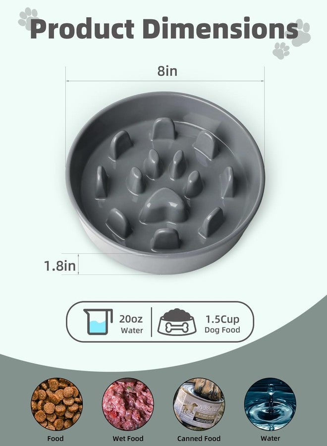 ONTUBE Ceramic 1.5 Cup Slow Feeder Dog Bowl, Slow Feeding Dish for Small & Medium Breeds to Slow Down Eating, Anti-Gulping, Preventing Choking (Grey) - Image 2