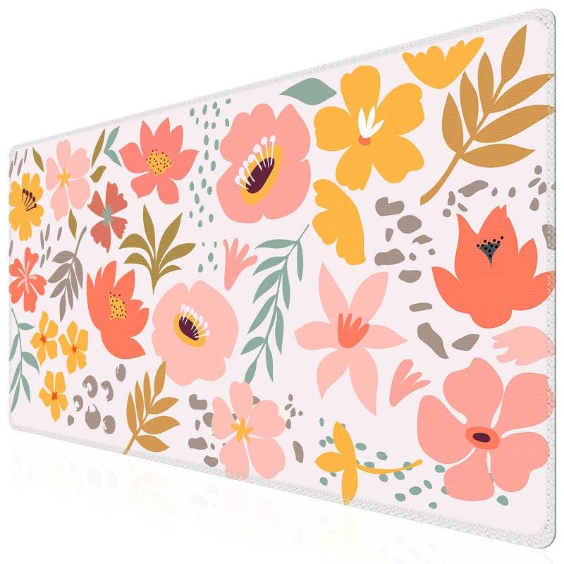 iCasso Desk Matt for Desktop, Cute Desk Pad Mat, XXL Large Mouse Pad, Anti-Slip Big Mousepad with Stitched Edges, Keyboard Pad Mouse Mat for Computer, Work, Gaming (Flowers Leaves) - Image 1