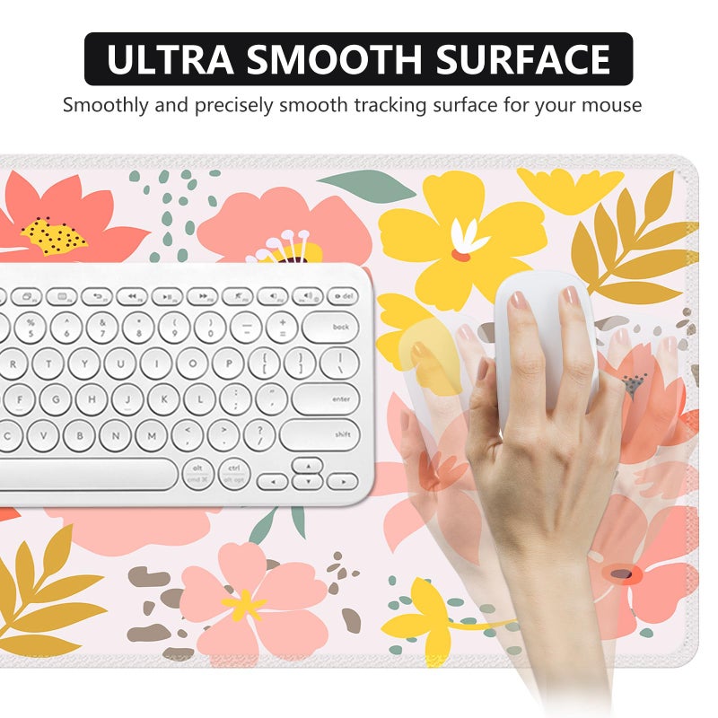 iCasso Desk Matt for Desktop, Cute Desk Pad Mat, XXL Large Mouse Pad, Anti-Slip Big Mousepad with Stitched Edges, Keyboard Pad Mouse Mat for Computer, Work, Gaming (Flowers Leaves) - Image 5