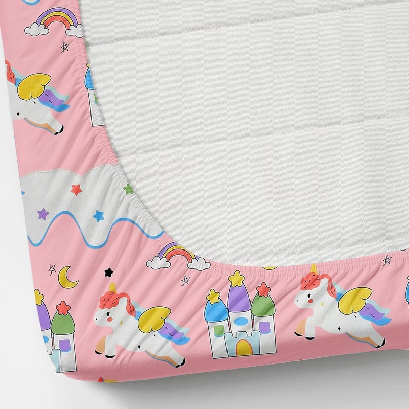 Innovative Edge Glace Cotton Cartoon Printed Elastic Fitted Single Bedsheet for Kids with 1 Pillow Cover Size 48x72 Pink Unicorn - Image 4