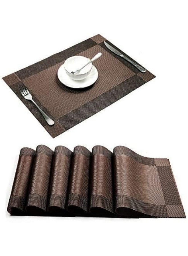 P-PLUS INTERNATIONAL Washable PVC Vinyl Heat Resistant Dinner Table Mats Placement Easy to Wash Cleaning Both Side Usable - Set of 6 (Brown) - Image 1