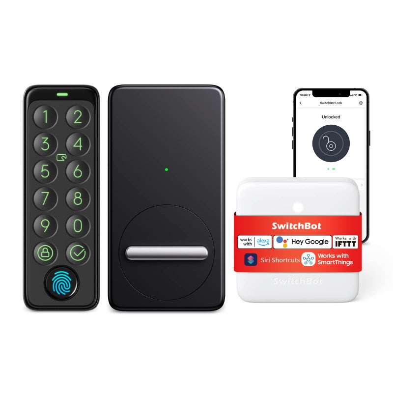 SwitchBot WiFi Smart Lock with Keypad Touch Fingerprint Keyless Entry Door Lock Bluetooth Electronic Deadbolt Remote Control IP65 Weatherproofing Fits Your Existing Deadbolt