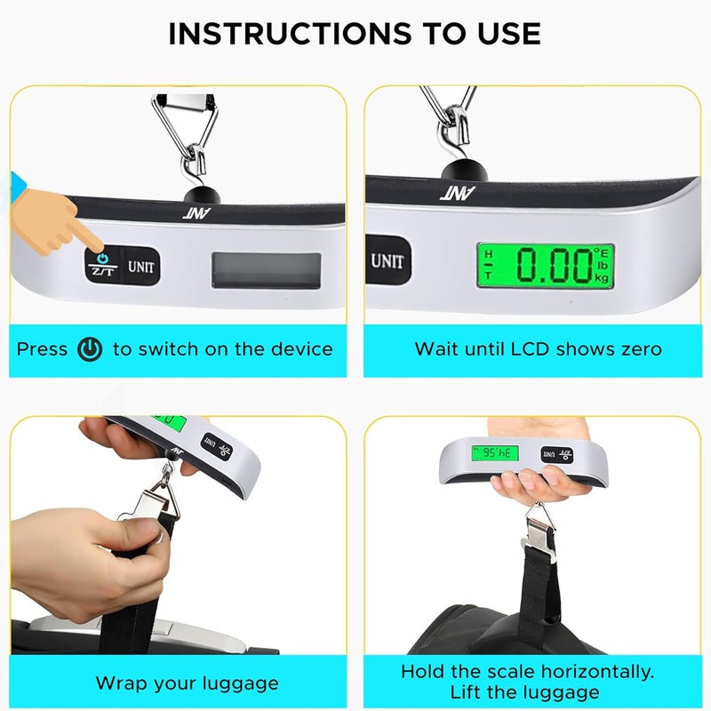 Ant ميزان أمتعة رقمي محمول سيغما 10 50كجم/10جم – شاشة LCD مع إضاءة خلفية خضراء وتنبيهات البطارية المنخفضة والحمولة الزائدة، مفتاح كجم/رطل، بطارية CR2032 – أداة وزن الأمتعة للسفر - Image 3