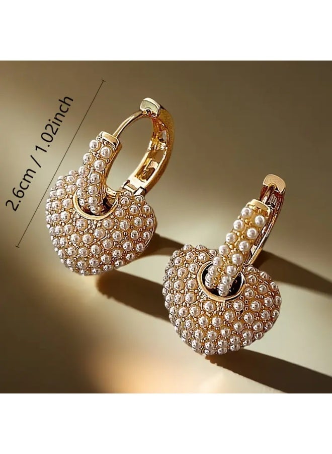aeen Elegant Gold Heart 18K Gold Plated-Shaped Pearl Earrings for Women – Cute Imitation Pearl Hoop Design, Perfect for Parties, Gifts & Daily Wear - Image 4