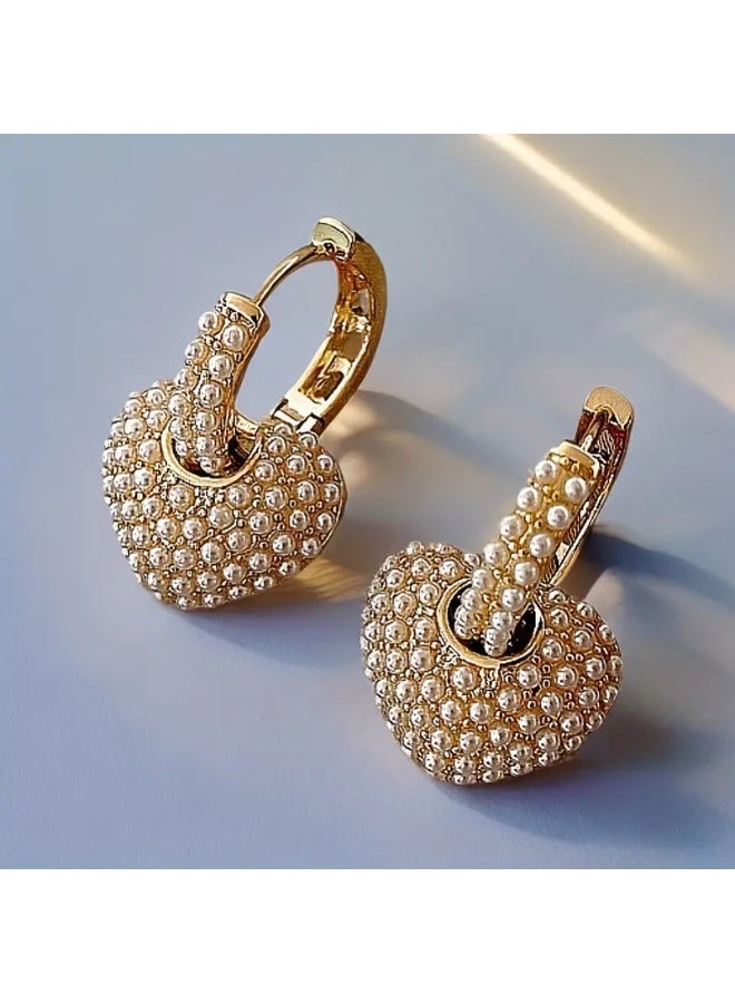 aeen Elegant Gold Heart 18K Gold Plated-Shaped Pearl Earrings for Women – Cute Imitation Pearl Hoop Design, Perfect for Parties, Gifts & Daily Wear - Image 5