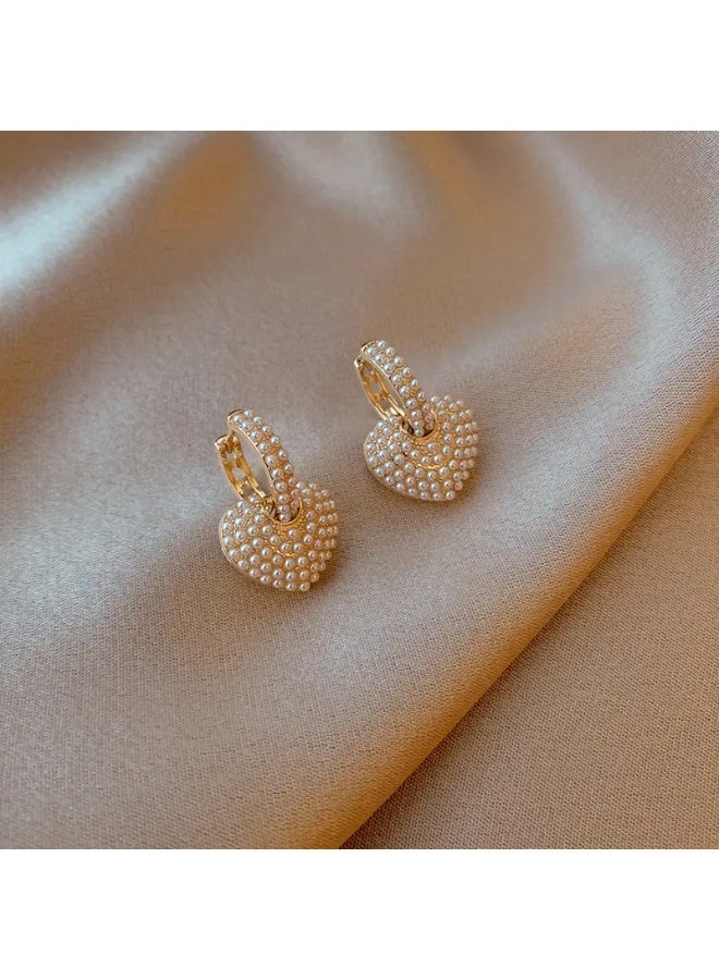 aeen Elegant Gold Heart 18K Gold Plated-Shaped Pearl Earrings for Women – Cute Imitation Pearl Hoop Design, Perfect for Parties, Gifts & Daily Wear - Image 3