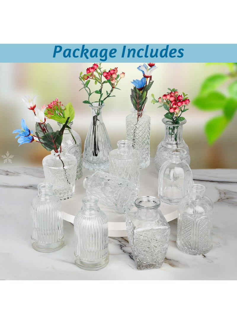 INFTYLE Glass Vase Bud Vase in Bulk Set of 12 Small Vintage Flower Bottle Petite Glass Flower Vase for Floral Arrangements  Decorative Centerpiece Table Decor Home Wedding Party  - Image 4