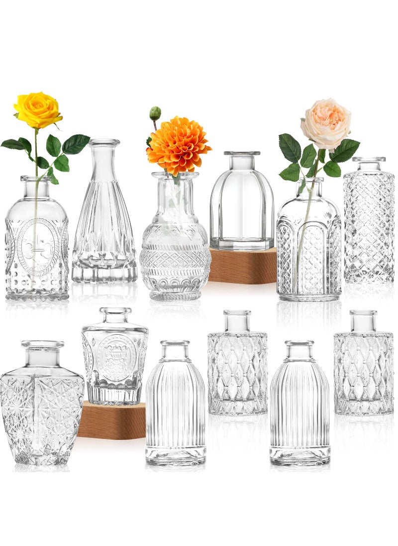 INFTYLE Glass Vase Bud Vase in Bulk Set of 12 Small Vintage Flower Bottle Petite Glass Flower Vase for Floral Arrangements  Decorative Centerpiece Table Decor Home Wedding Party  - Image 1