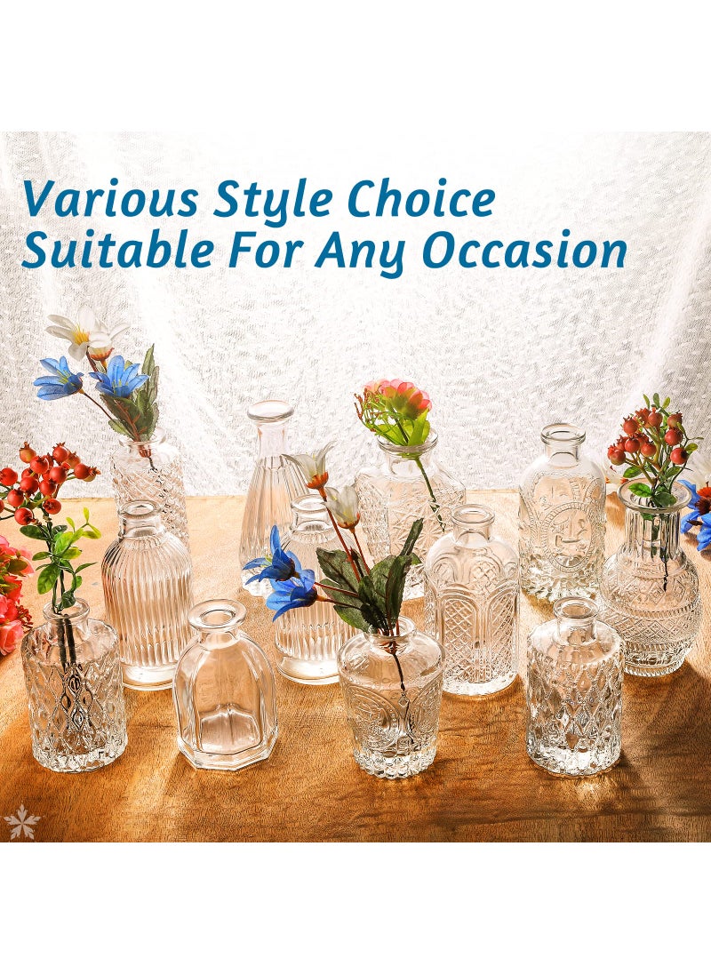 INFTYLE Glass Vase Bud Vase in Bulk Set of 12 Small Vintage Flower Bottle Petite Glass Flower Vase for Floral Arrangements  Decorative Centerpiece Table Decor Home Wedding Party  - Image 2