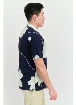 Jack Jones Men Relaxed Fit Floral Print Short Sleeves Casual Shirt, Navy Combo  - Image 2